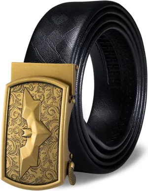 Barry.Wang Mens Ratchet Belt,Genuine Leather Belts 1 3/8" Automatic Buckle Carnival Dress Casual,Trim To Fit