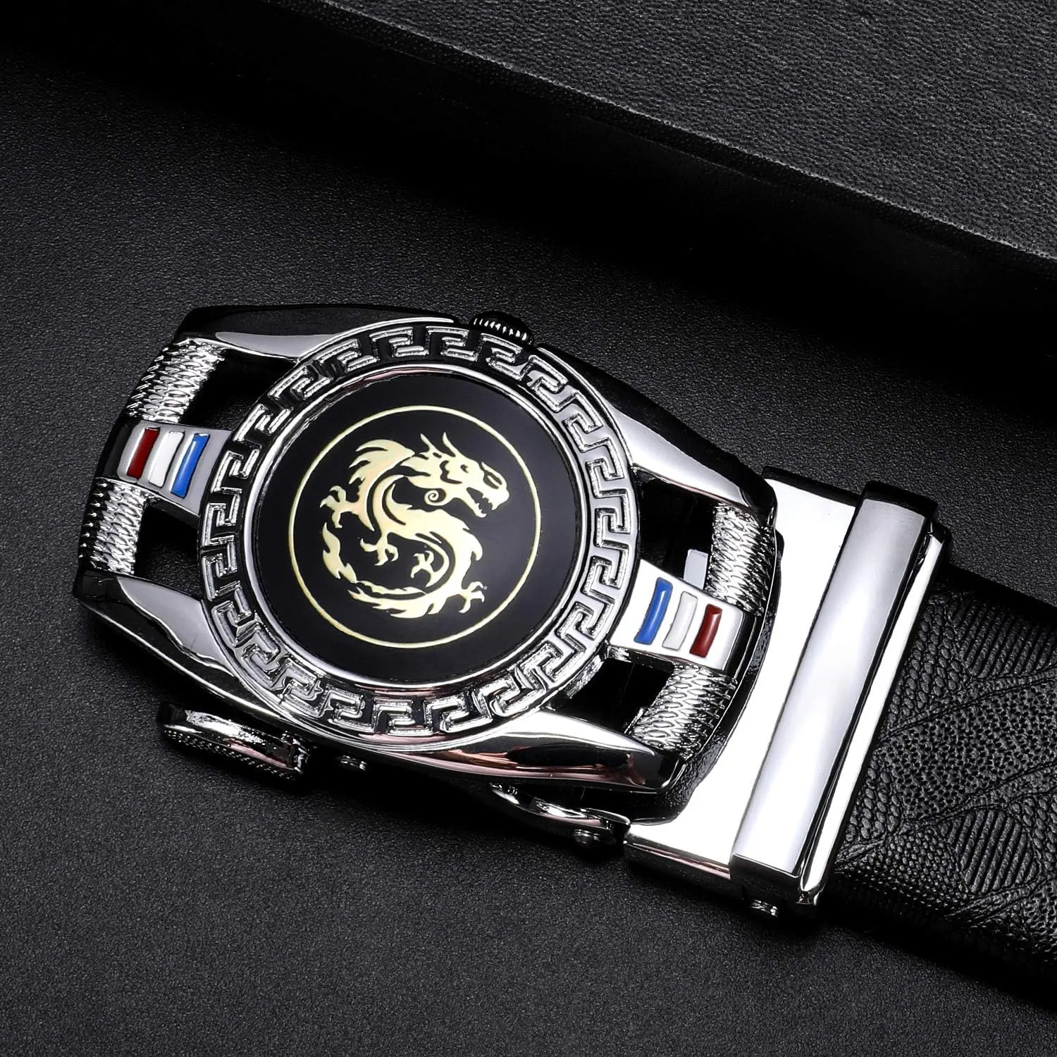 Barry.Wang Mens Ratchet Belt,Genuine Leather Belts 1 3/8" Automatic Buckle Carnival Dress Casual,Trim To Fit