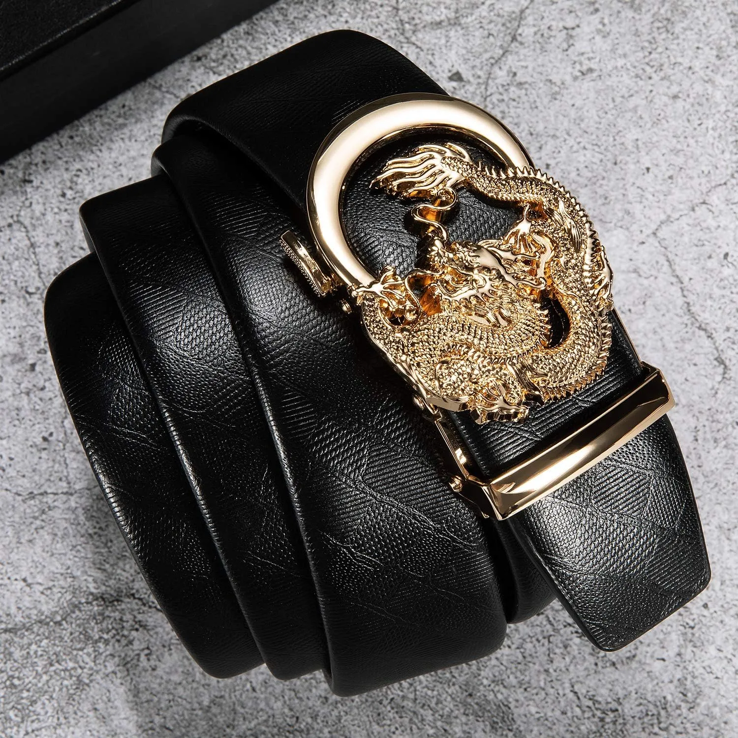 Barry.Wang Mens Ratchet Belt,Genuine Leather Belts 1 3/8" Automatic Buckle Carnival Dress Casual,Trim To Fit