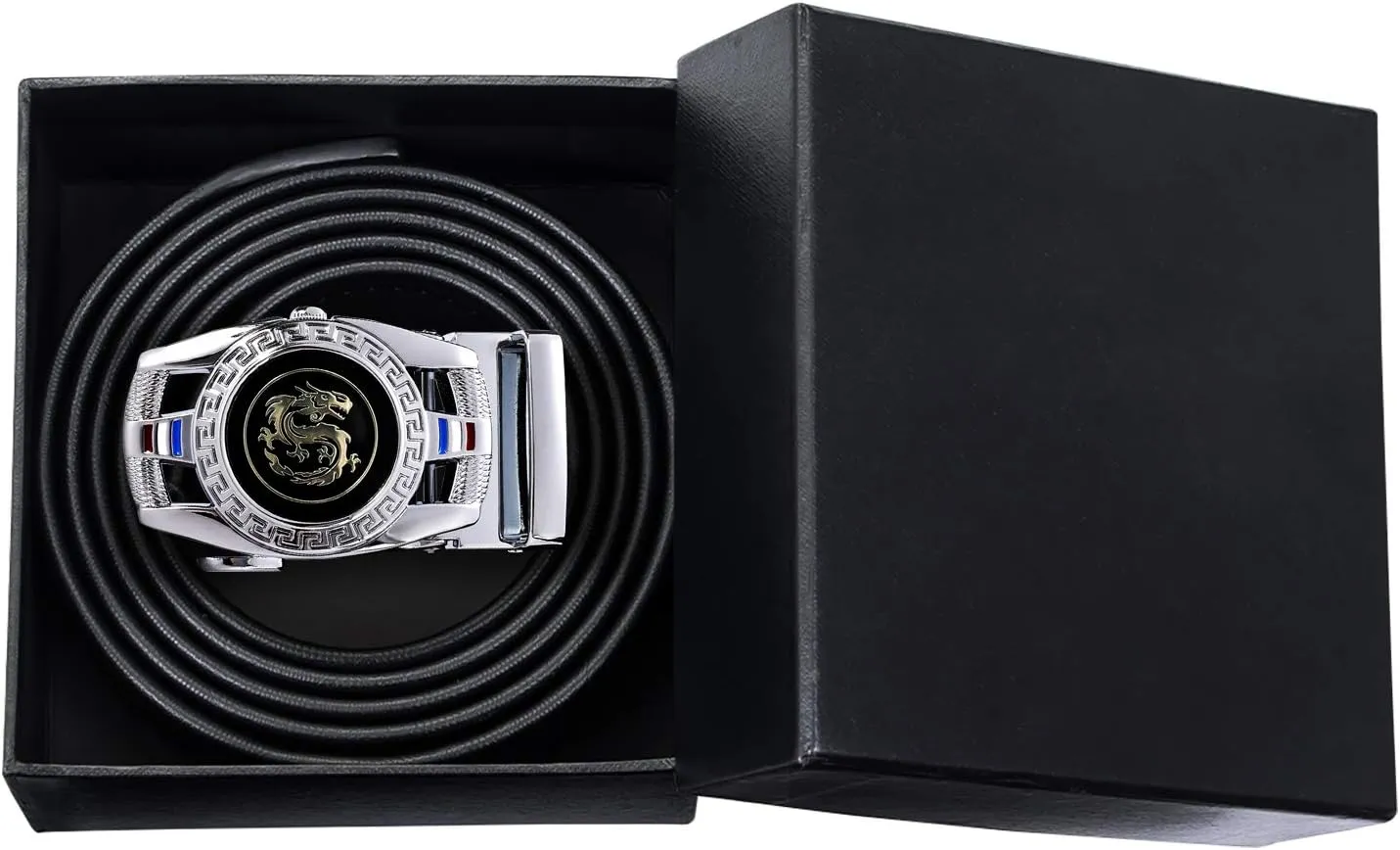 Barry.Wang Mens Ratchet Belt,Genuine Leather Belts 1 3/8" Automatic Buckle Carnival Dress Casual,Trim To Fit