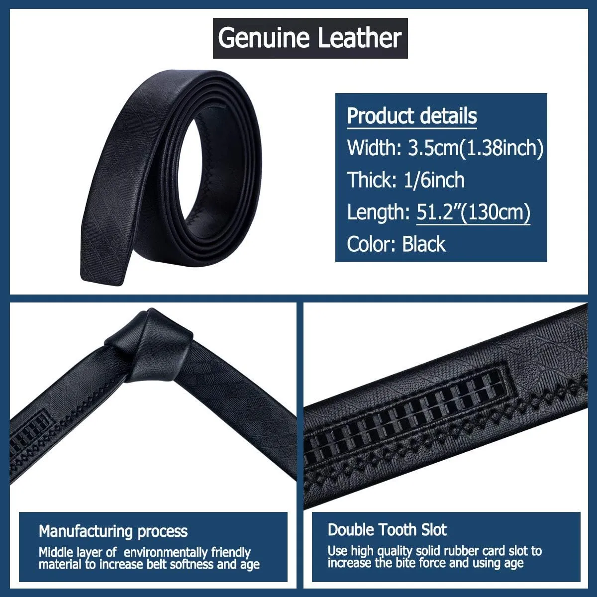 Barry.Wang Mens Ratchet Belt,Genuine Leather Belts 1 3/8" Automatic Buckle Carnival Dress Casual,Trim To Fit