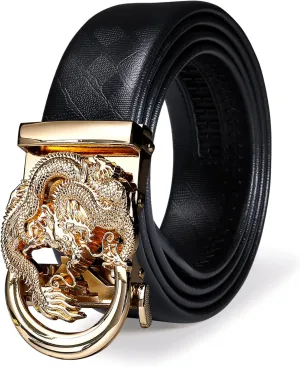 Barry.Wang Mens Ratchet Belt,Genuine Leather Belts 1 3/8" Automatic Buckle Carnival Dress Casual,Trim To Fit