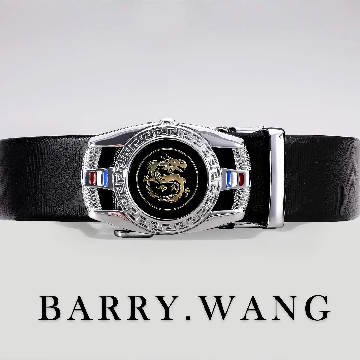 Barry.Wang Mens Ratchet Belt,Genuine Leather Belts 1 3/8" Automatic Buckle Carnival Dress Casual,Trim To Fit