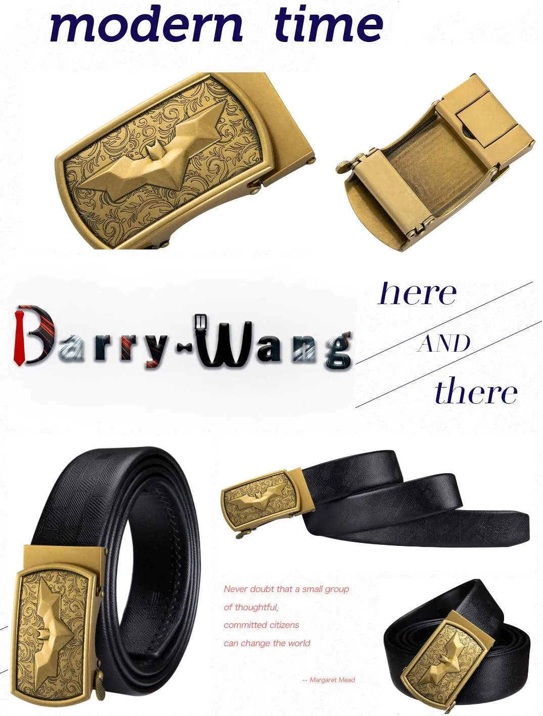 Barry.Wang Mens Ratchet Belt,Genuine Leather Belts 1 3/8" Automatic Buckle Carnival Dress Casual,Trim To Fit