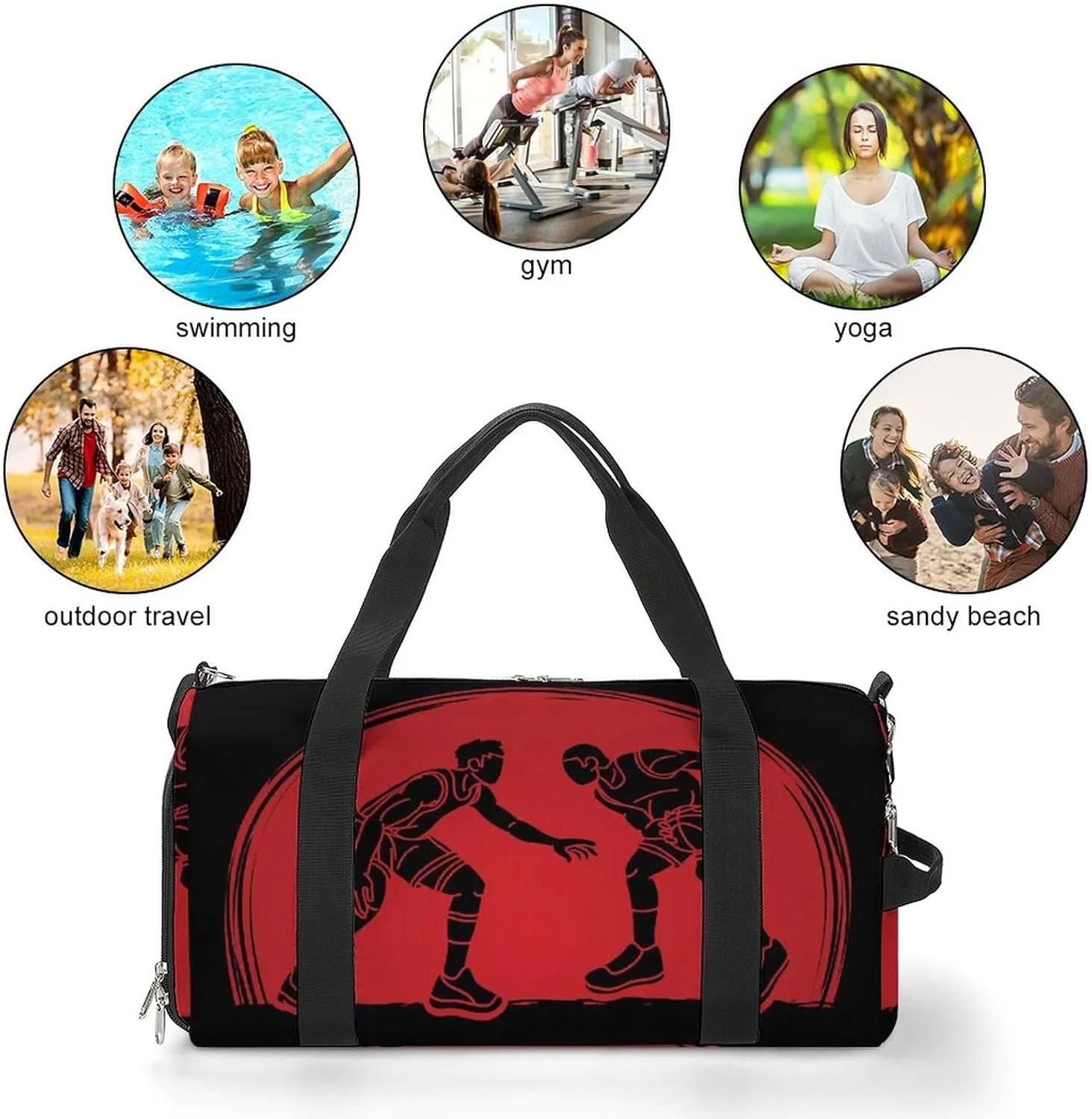 Basketball Male Player Action Cartoon Sports Tote Gym Bag for Women Men, Overnight Bag with Shoe Compartment Water Resistant