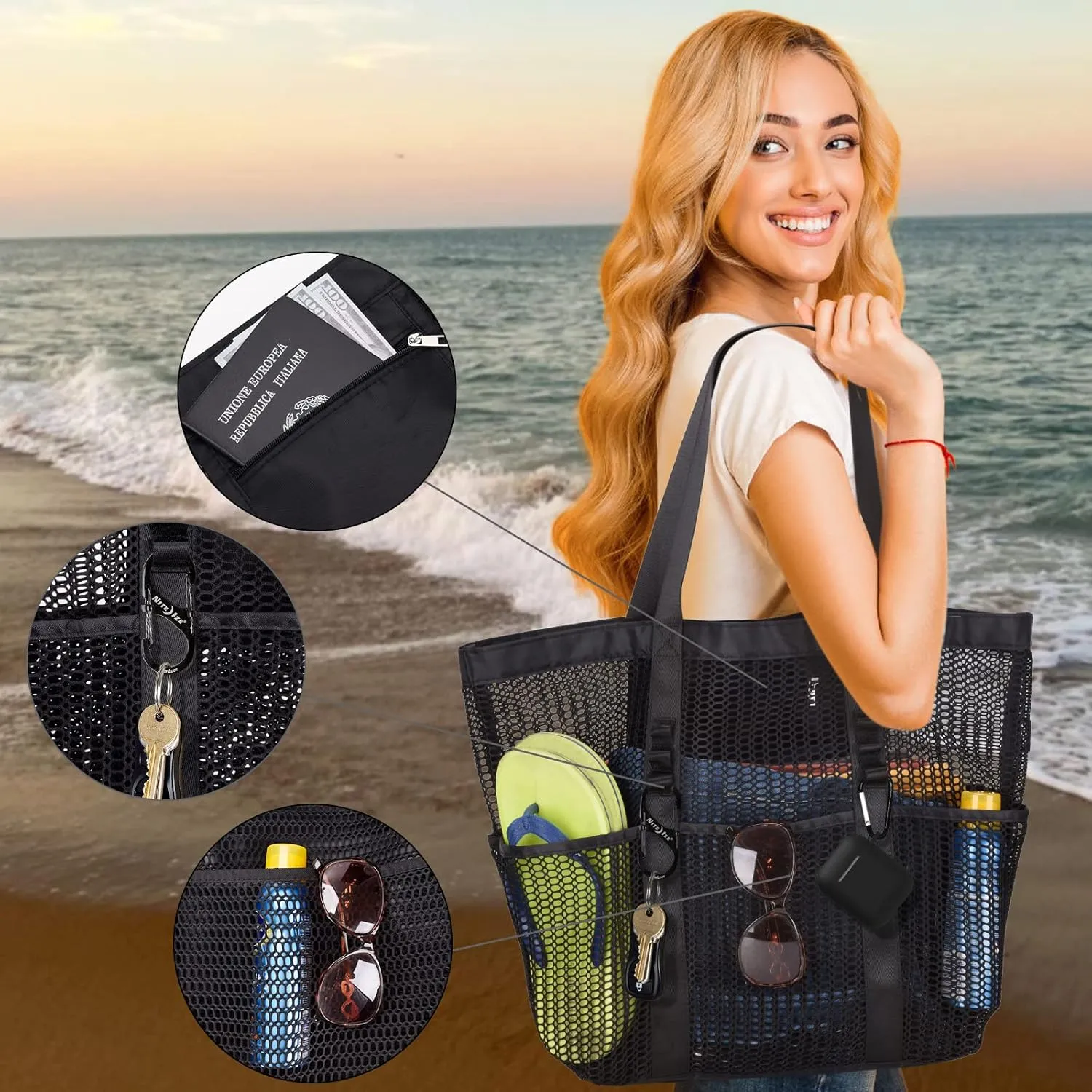 Beach Bag - Mesh Tote Bag Mothers Day Gifts for Mom Women Bag for Travel Pool Family Beach Vacation Cruise Essentials 2025