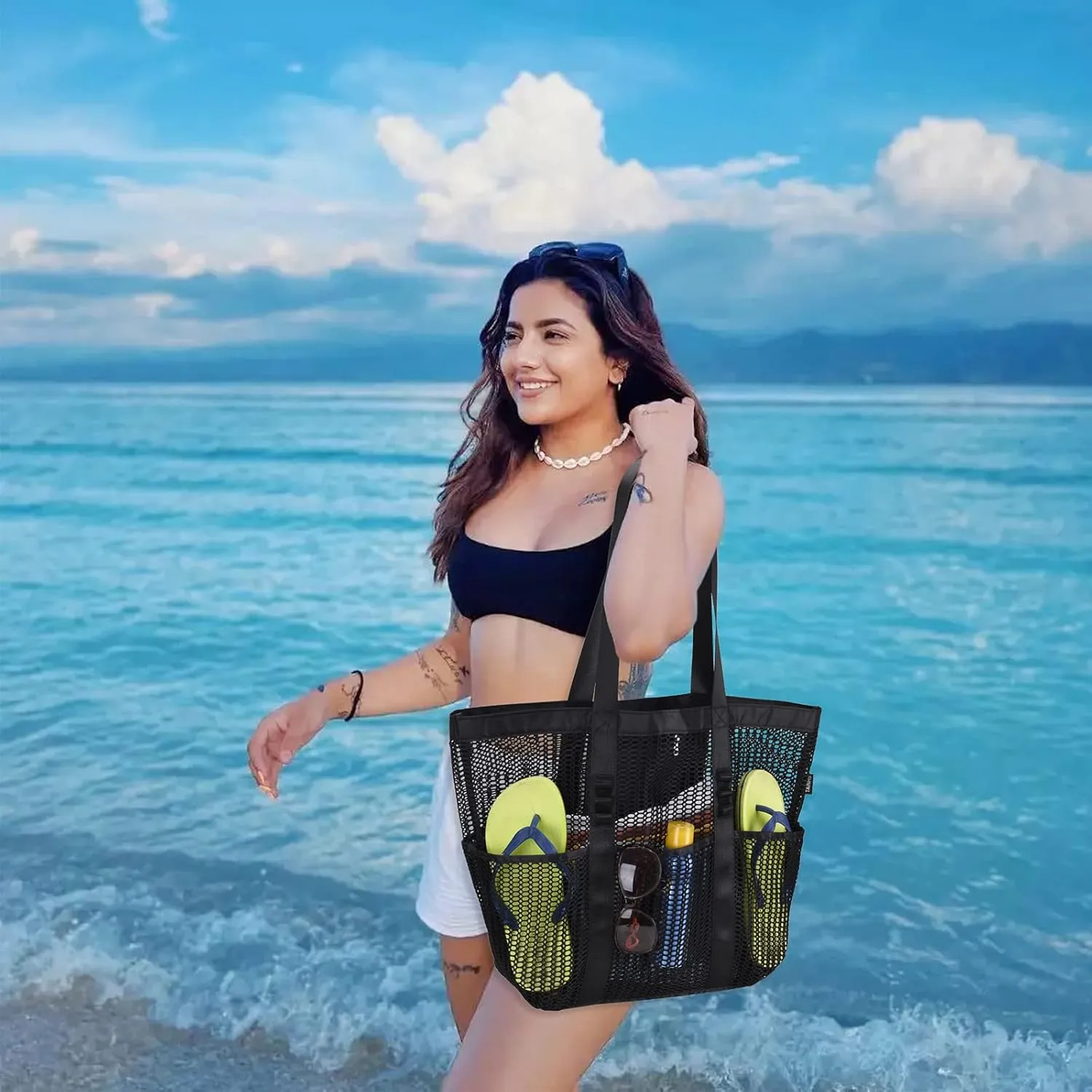 Beach Bag - Mesh Tote Bag Mothers Day Gifts for Mom Women Bag for Travel Pool Family Beach Vacation Cruise Essentials 2025