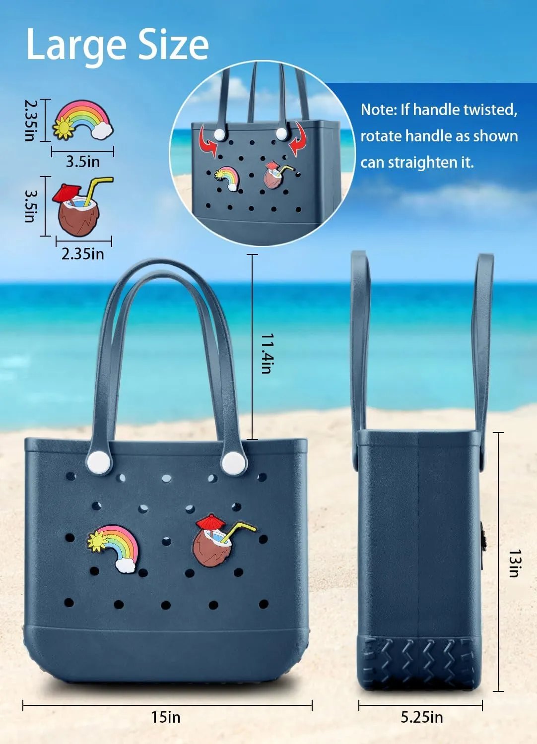 Beach Bag Rubber Tote Bag - Waterproof Travel Bag for Women Washable Tote Bag Handbag for Sports Beach Market Pool