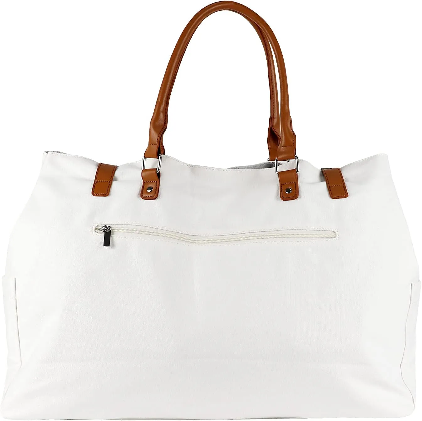 Beach Bag with Vegan Leather Handle, Extra Large Beach Bag for Women Waterproof Sandproof, White