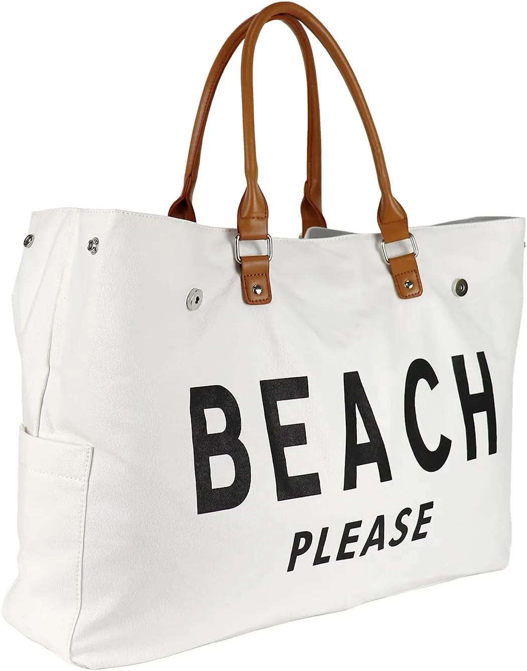 Beach Bag with Vegan Leather Handle, Extra Large Beach Bag for Women Waterproof Sandproof, White