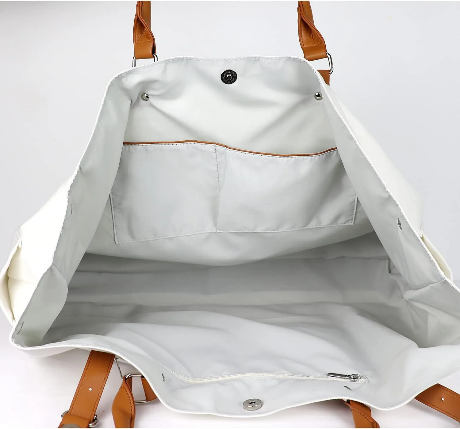 Beach Bag with Vegan Leather Handle, Extra Large Beach Bag for Women Waterproof Sandproof, White