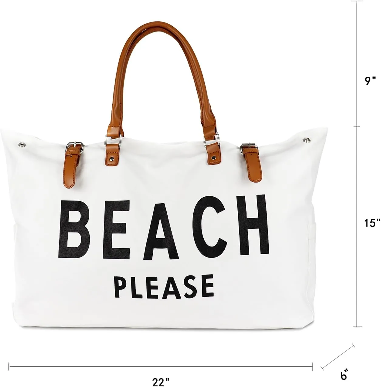 Beach Bag with Vegan Leather Handle, Extra Large Beach Bag for Women Waterproof Sandproof, White