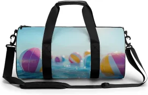 Beach Balls Floating on Blue Sea Travel Gym Bag for Women Men Modern Simple Cylindrical Duffle Bag Sport Workout Bag with Shoulder Strap