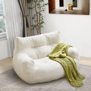 Bean Bag Chair, 2-Seater Bean Bag Couch for Adults, Big Accent Sofa Chair with Pocket & Wide Armrests, Floor Sofa for Living Room, Bedroom, Apartment, Dorms, Velvet Fabric, White