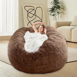 Bean Bag Chair for Adults Kids Without Filling Comfy Oversized Round Beanbag Chair for Stuffed Animal Storage Bedroom Living Room Chairs, 6FT, Brown