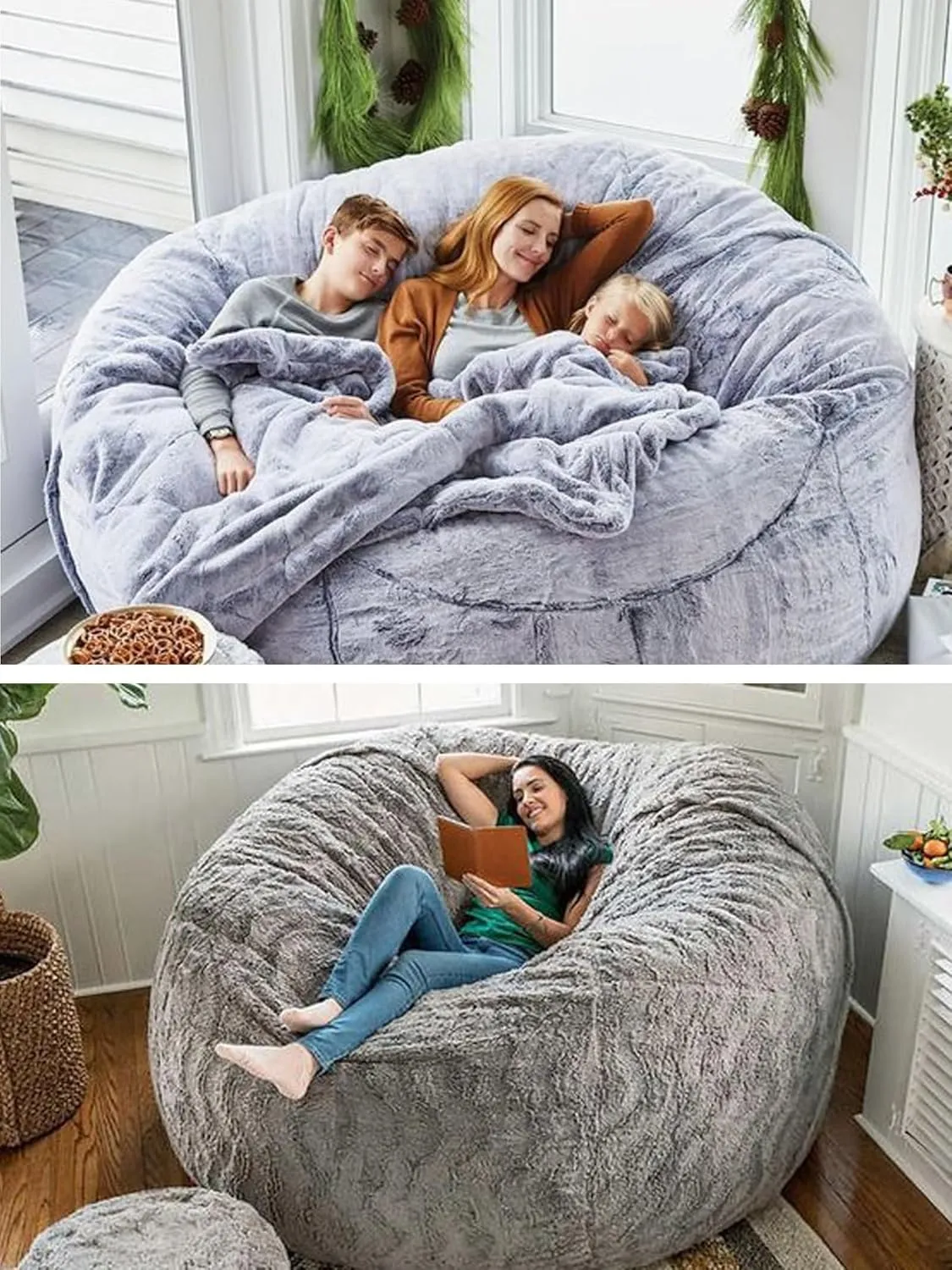 Bean Bag Chair for Adults Kids Without Filling Comfy Oversized Round Beanbag Chair for Stuffed Animal Storage Bedroom Living Room Chairs, 6FT, Brown