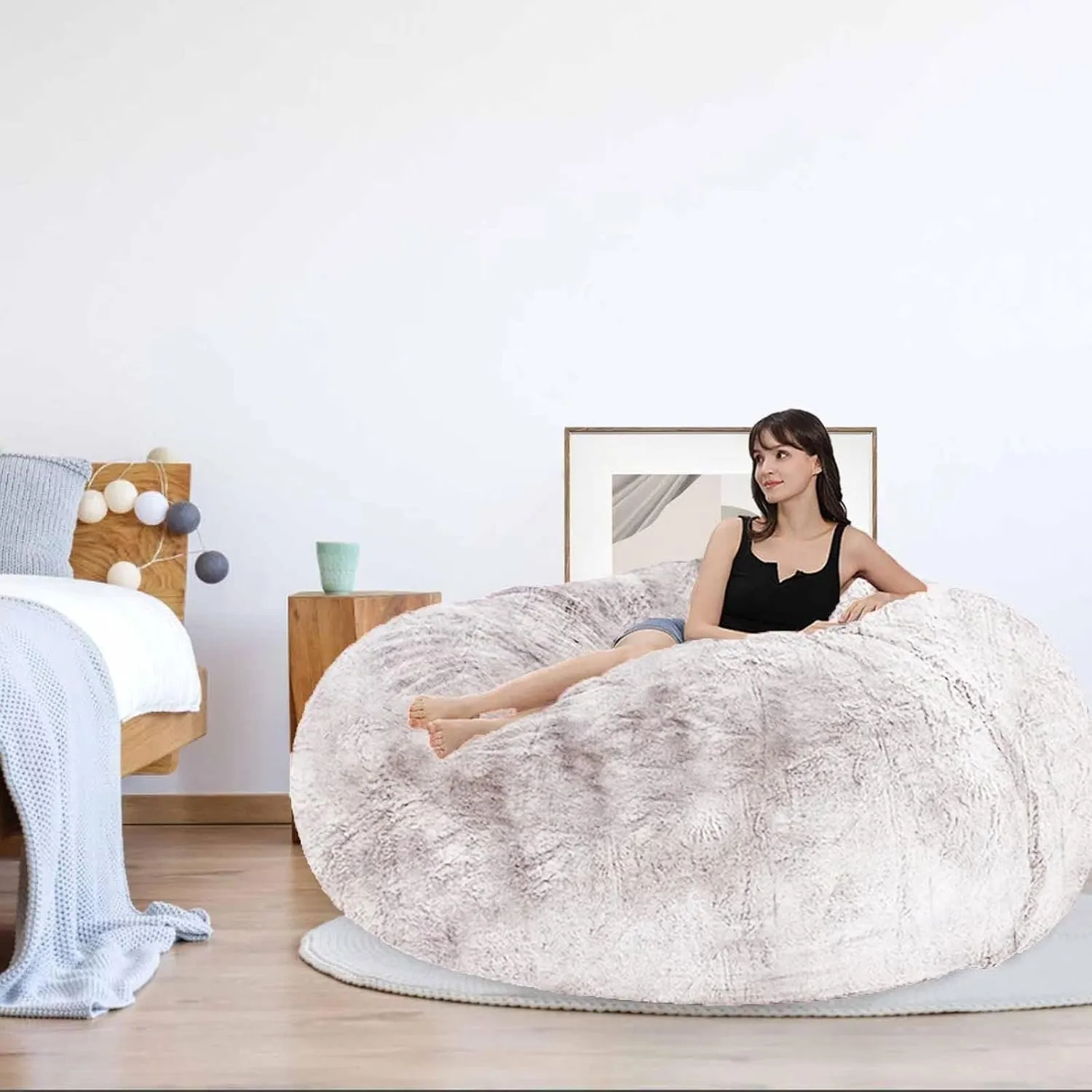 Bean Bag Chair for Adults Kids Without Filling Comfy Oversized Round Beanbag Chair for Stuffed Animal Storage Bedroom Living Room Chairs, 6FT, Brown