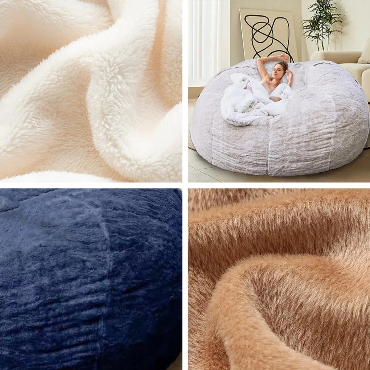Bean Bag Chair for Adults Kids Without Filling Comfy Oversized Round Beanbag Chair for Stuffed Animal Storage Bedroom Living Room Chairs, 6FT, Brown