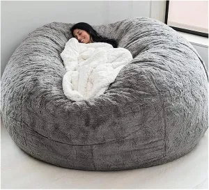 Bean Bag,Giant Fur Bean Bag Chair Cover for Adults Kids (Without Filling)Comfy Fluffy Giant Round Beanbag Lazy Sofa Cover for Reading Chair Floor Chair Lazy Sofa Bed Cover Soft Fluffy Faux BeanBag