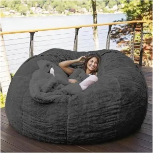 Bean Bag,Giant Fur Bean Bag Chair Cover for Adults Kids (Without Filling)Comfy Fluffy Giant Round Beanbag Lazy Sofa Cover for Reading Chair Floor Chair Lazy Sofa Bed Cover Soft Fluffy Faux BeanBag