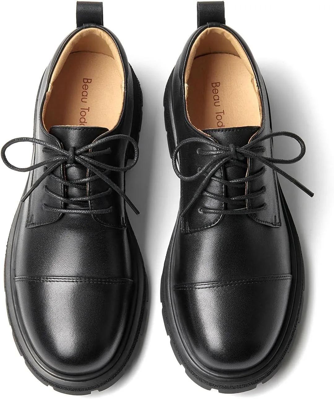 BEAU TODAY Womens Oxford Shoes,Leather Lace-Up Oxfords for Women,Formal Chunky Comfortable Brethable Round Toe Non Slip Business Work Casual Office Dress Shoes