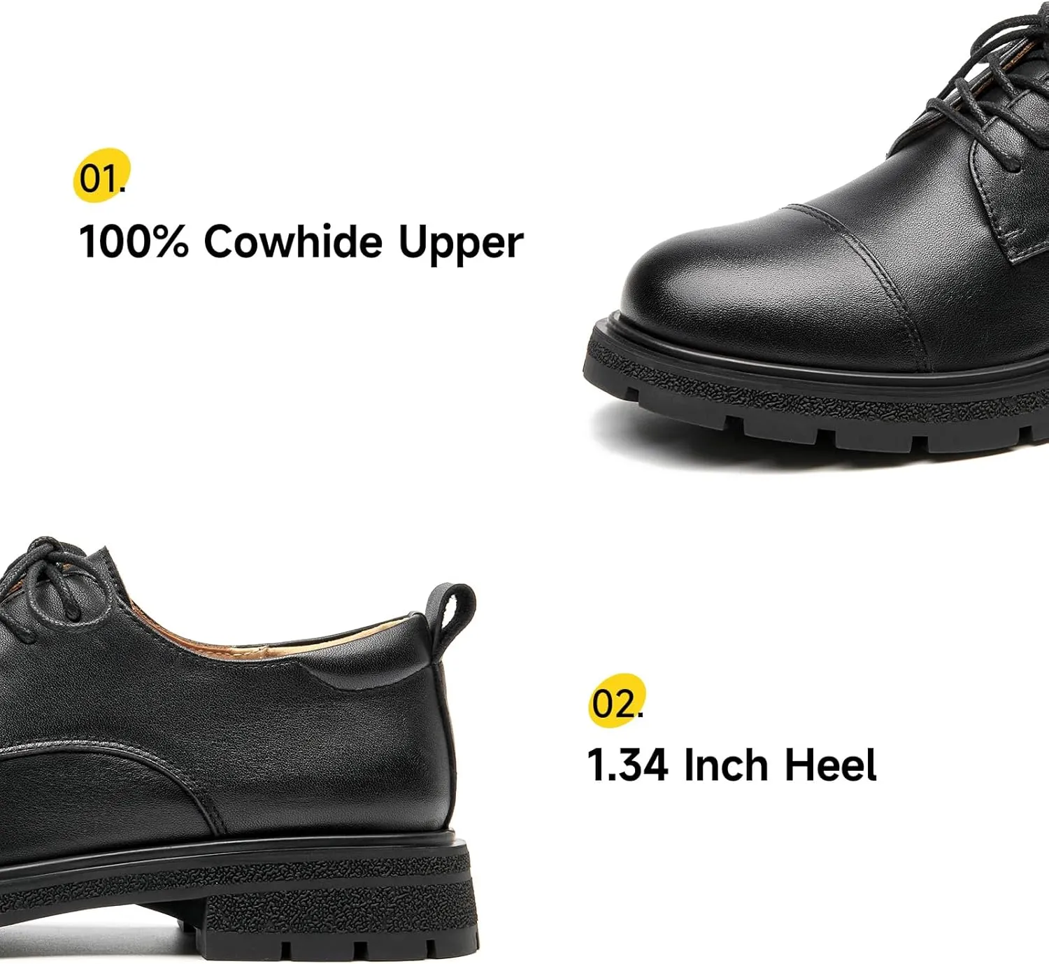 BEAU TODAY Womens Oxford Shoes,Leather Lace-Up Oxfords for Women,Formal Chunky Comfortable Brethable Round Toe Non Slip Business Work Casual Office Dress Shoes