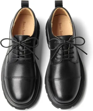 BEAU TODAY Womens Oxford Shoes,Leather Lace-Up Oxfords for Women,Formal Chunky Comfortable Brethable Round Toe Non Slip Business Work Casual Office Dress Shoes