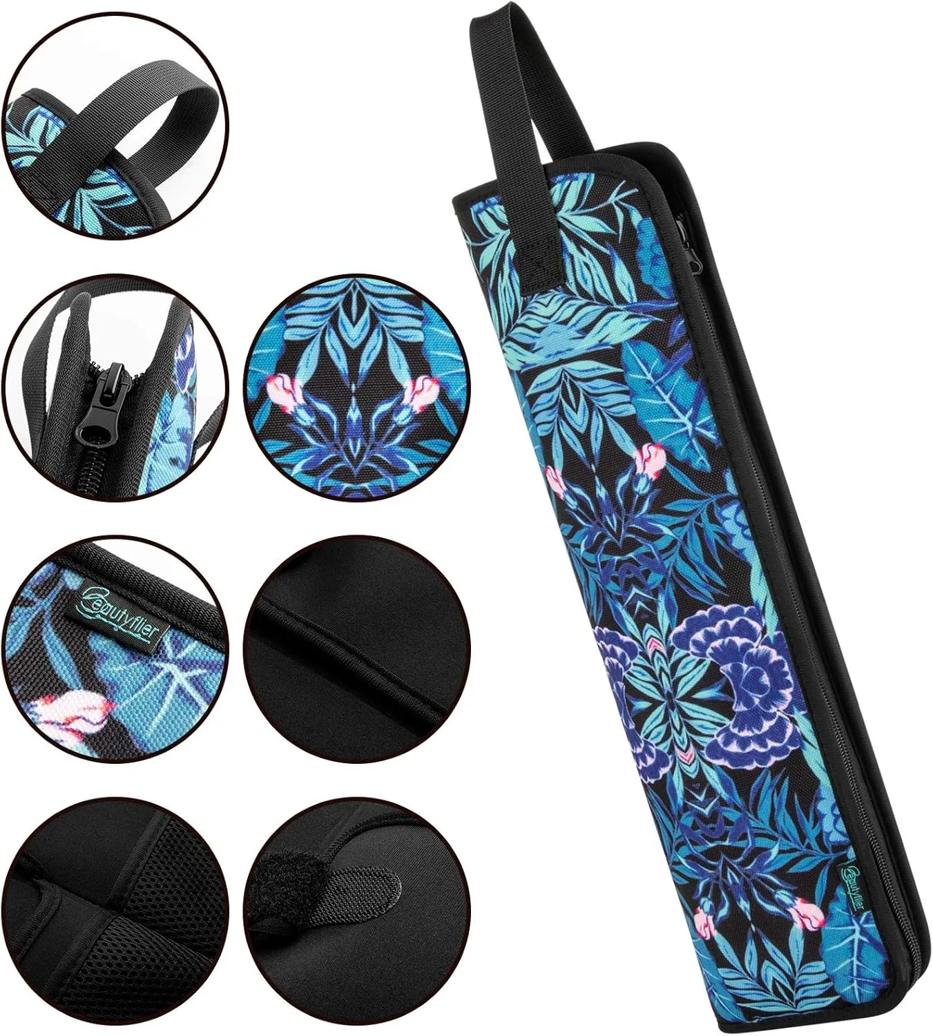 Beautyflier Universal Curling Iron Travel Case, Heat-Resistant, Canvas, Blue Flower