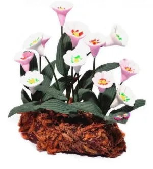 Bed of Artificial Pink and White Flowers, Fairy Garden Flowers, Dollhouse Flower Cluster