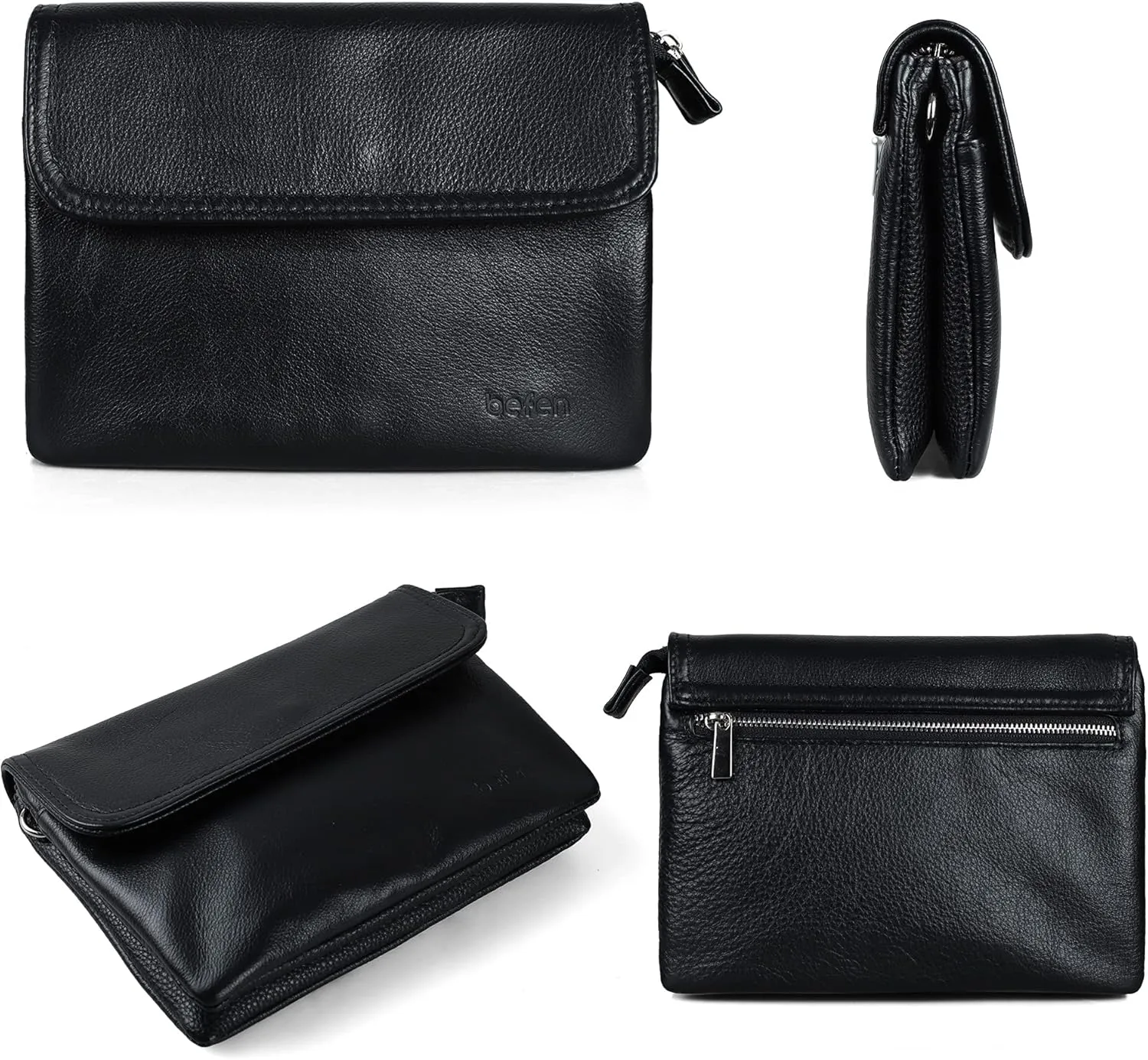 befen Genuine Leather Small Crossbody Bags for Women Cell Phone Bag Cross Body Purses,Silver Zipper