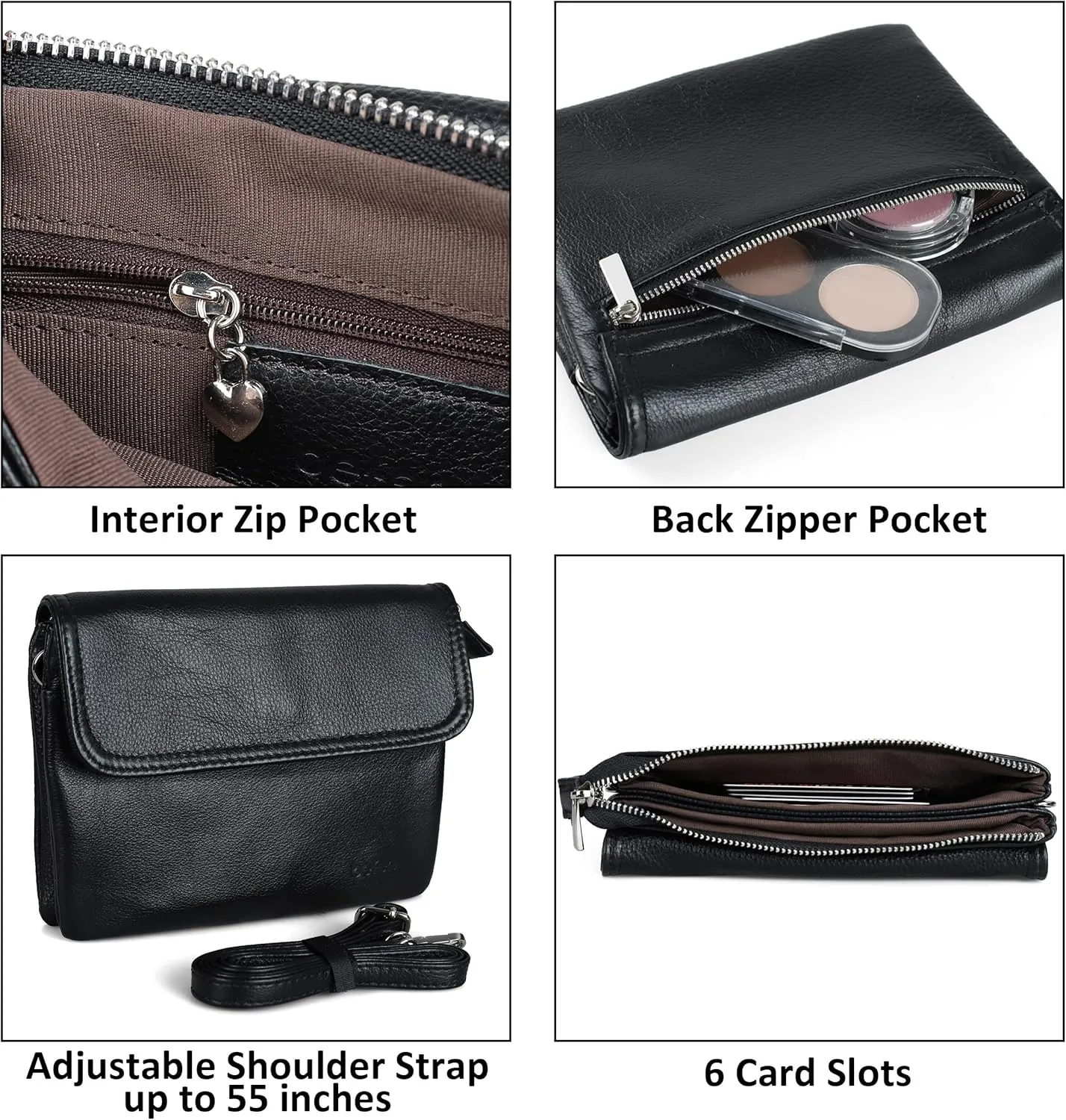 befen Genuine Leather Small Crossbody Bags for Women Cell Phone Bag Cross Body Purses,Silver Zipper