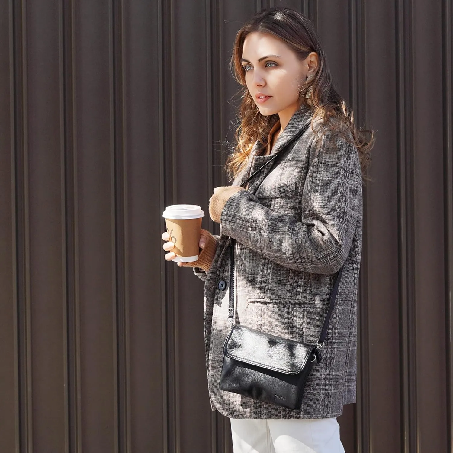 befen Genuine Leather Small Crossbody Bags for Women Cell Phone Bag Cross Body Purses,Silver Zipper