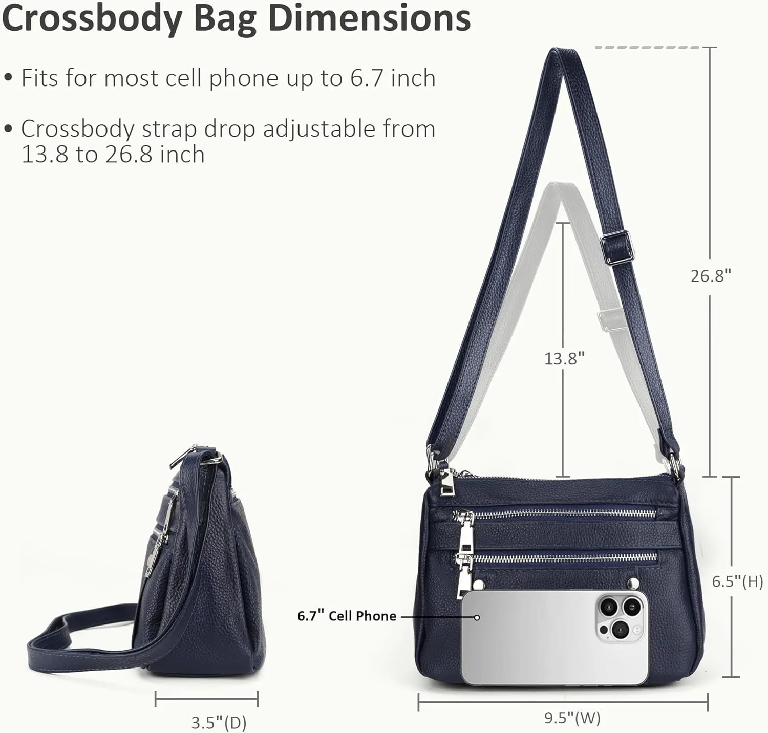 befen Genuine Leather Small Crossbody Bags Purses for Women Pocketbooks Shoulder Bag Satchel Purse with Multi Zipper Pockets