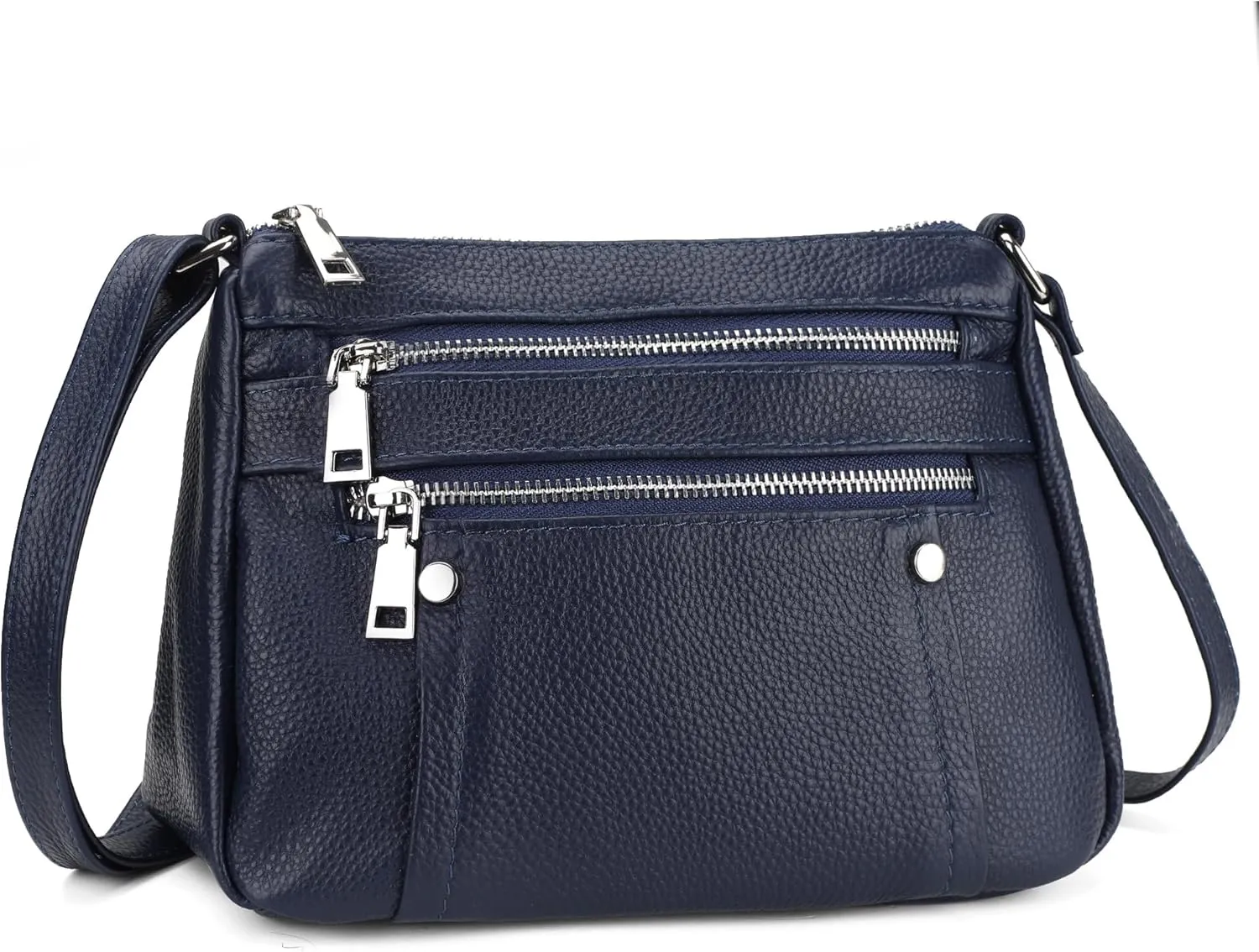 befen Genuine Leather Small Crossbody Bags Purses for Women Pocketbooks Shoulder Bag Satchel Purse with Multi Zipper Pockets