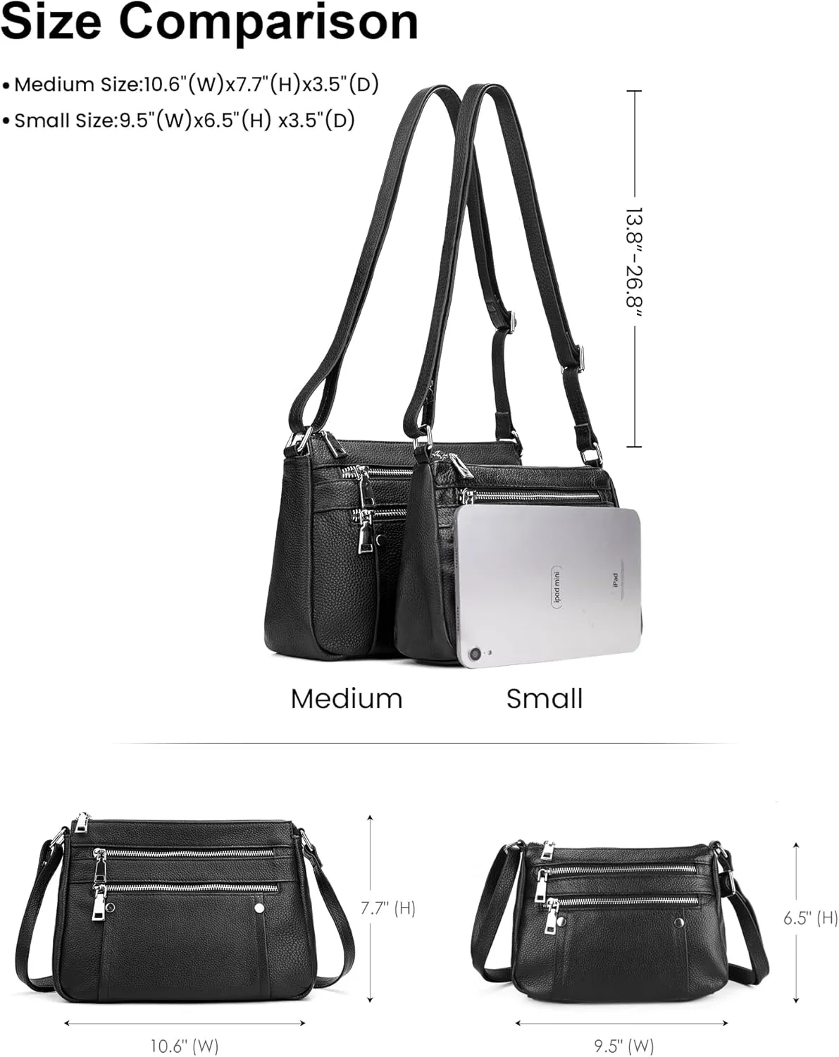 befen Genuine Leather Small Crossbody Bags Purses for Women Pocketbooks Shoulder Bag Satchel Purse with Multi Zipper Pockets