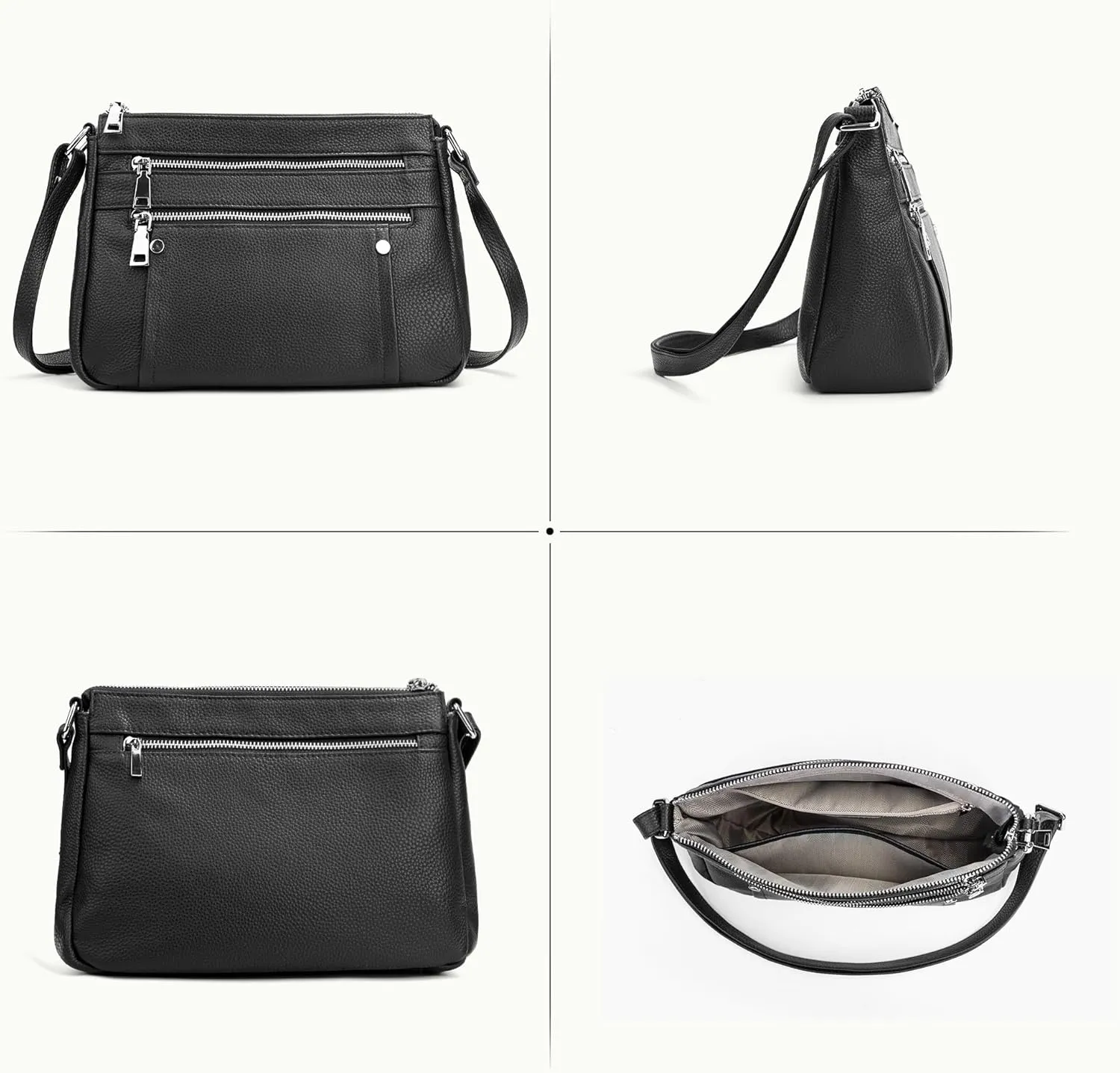 befen Genuine Leather Small Crossbody Bags Purses for Women Pocketbooks Shoulder Bag Satchel Purse with Multi Zipper Pockets