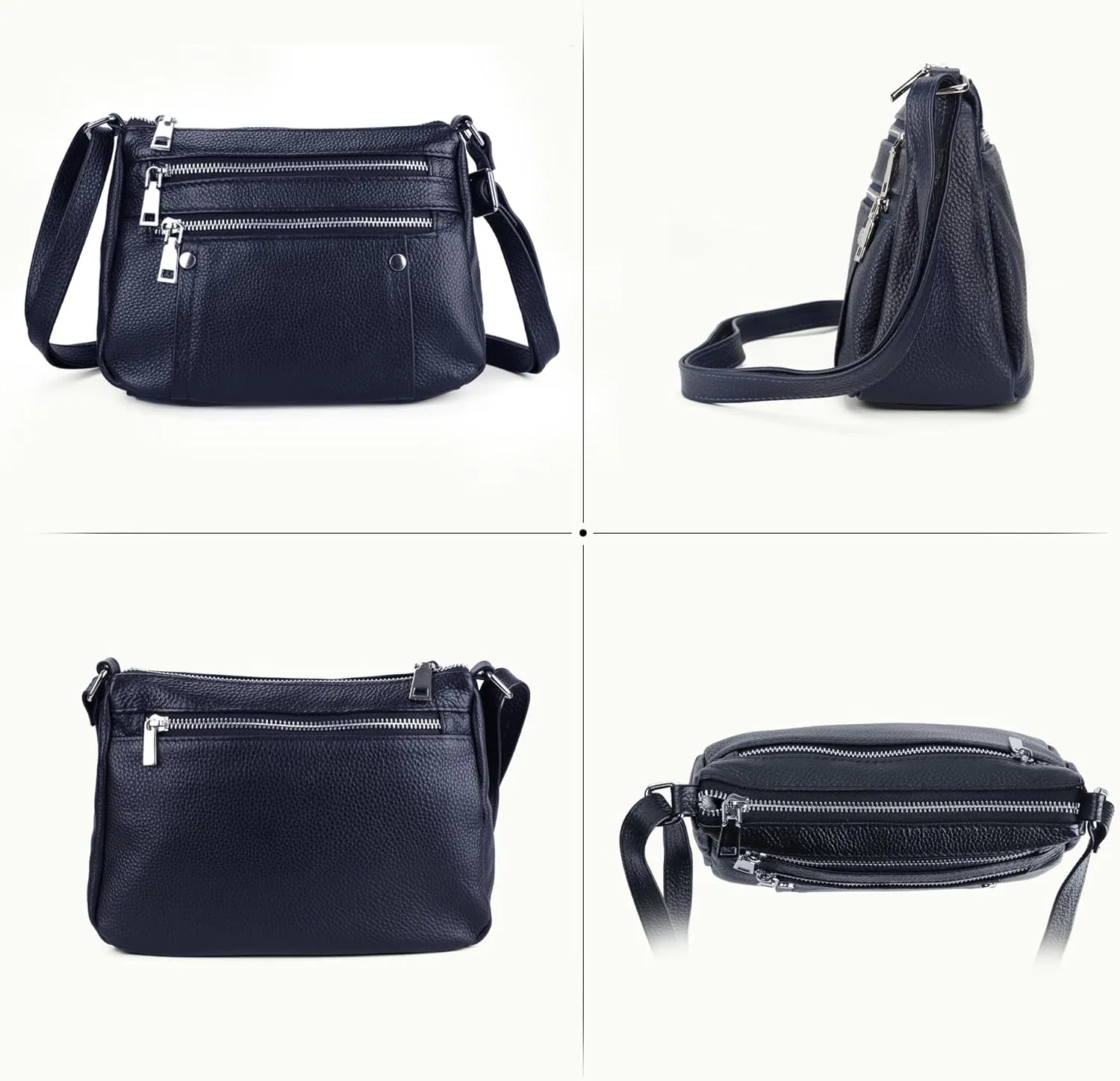 befen Genuine Leather Small Crossbody Bags Purses for Women Pocketbooks Shoulder Bag Satchel Purse with Multi Zipper Pockets