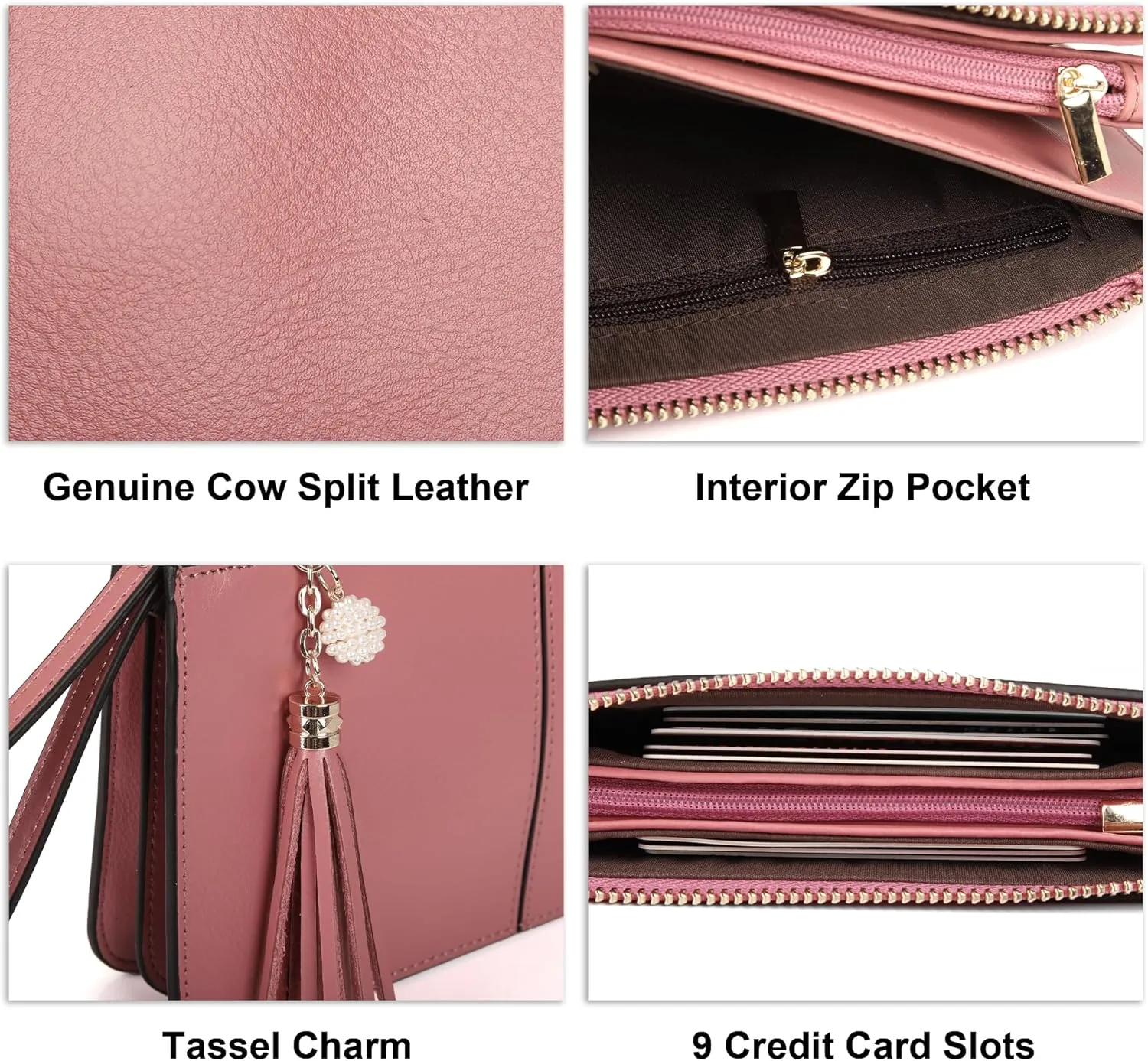 befen Genuine Leather Wristlet Clutch for Women Ultra-Slim Ladies Credit Card Holder Wallet Purses with RFID Protection