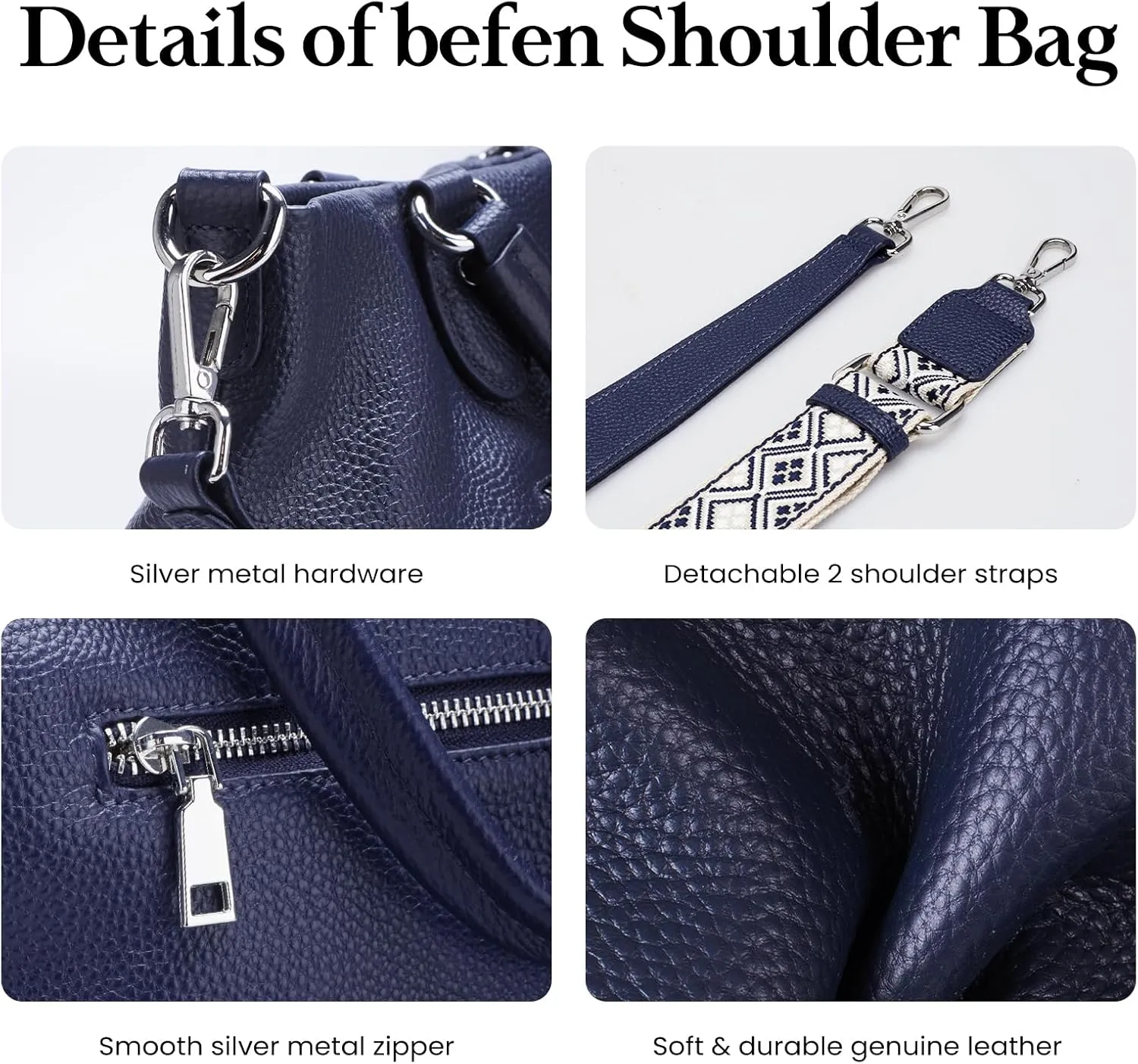 befen Soft Genuine Leather Tote Bag for Women, Womens Leather Purses Handbags Shoulder Bags with Top Handles Satchel Purse