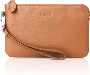 befen Women's Genuine Leather Wristlet Clutch Purse Ladies Slim Corner Zip Wallets, Silver Zipper