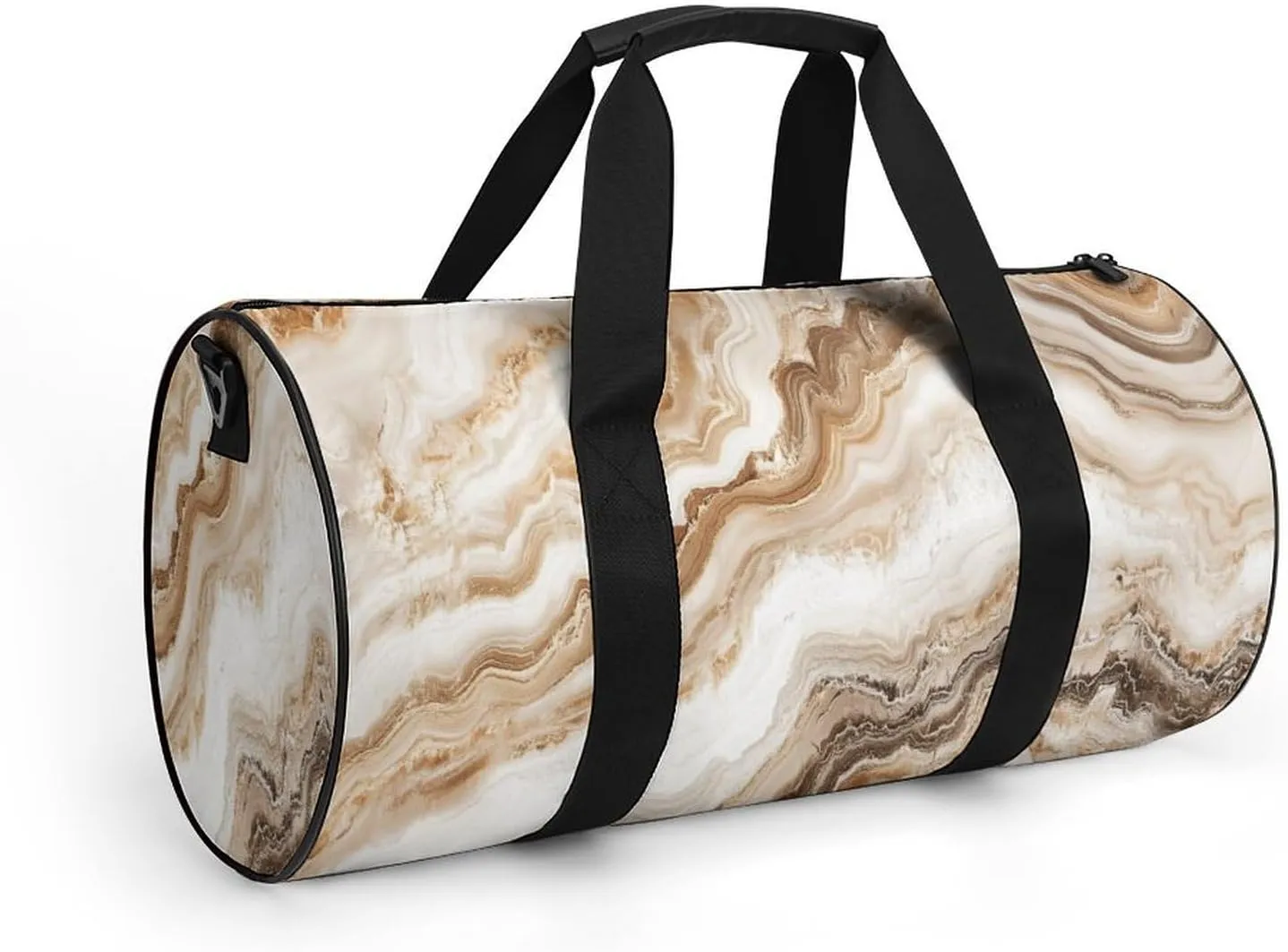 Beige Marble Texture Travel Gym Bag for Women Men Cylindrical Duffle Bag Sport Workout Bag with Shoulder Strap