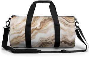 Beige Marble Texture Travel Gym Bag for Women Men Cylindrical Duffle Bag Sport Workout Bag with Shoulder Strap