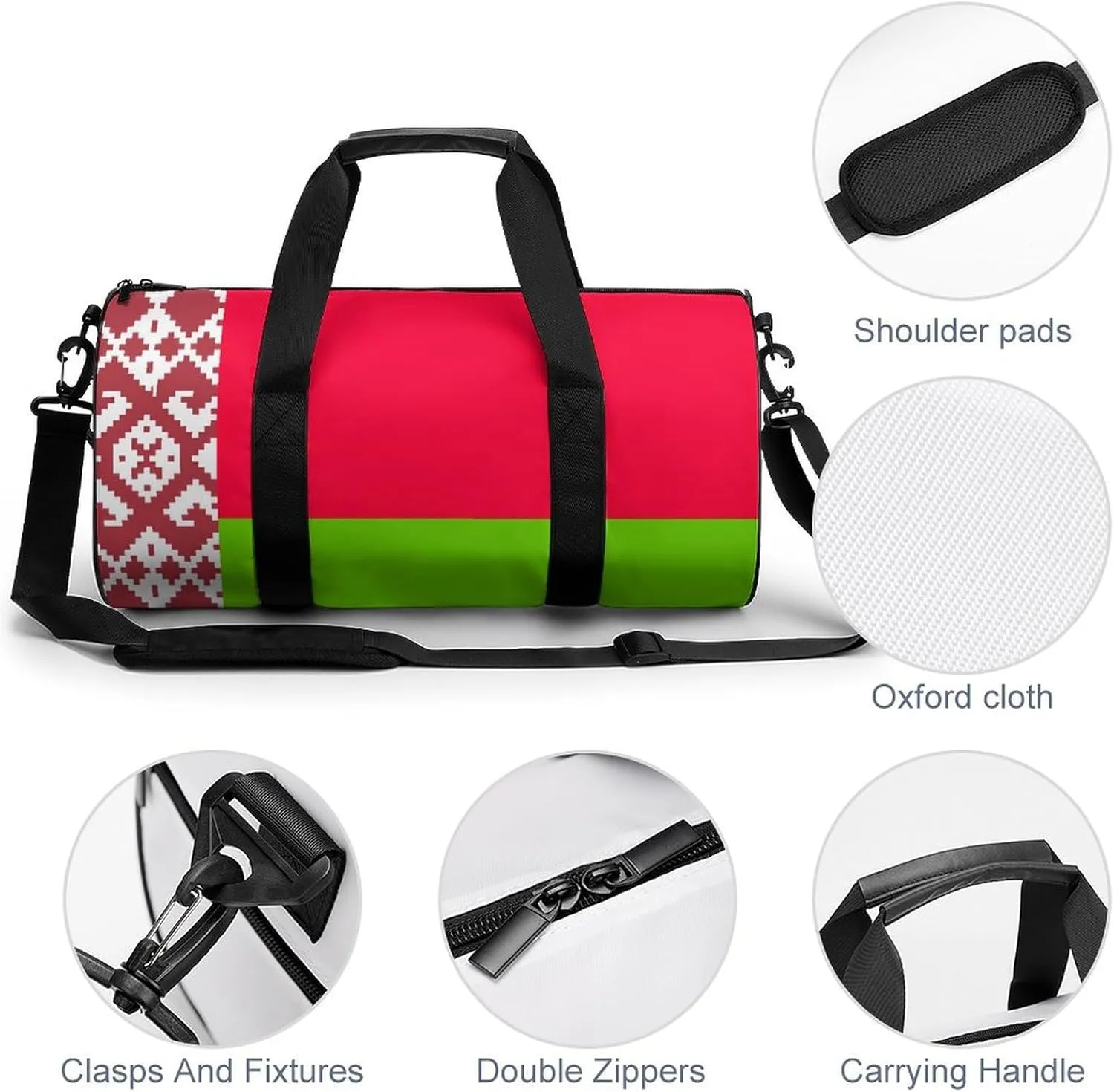 Belarus Flag Waterproof Gym Bag with Dry Wet Separation for Men Women Sports Travel Weekender