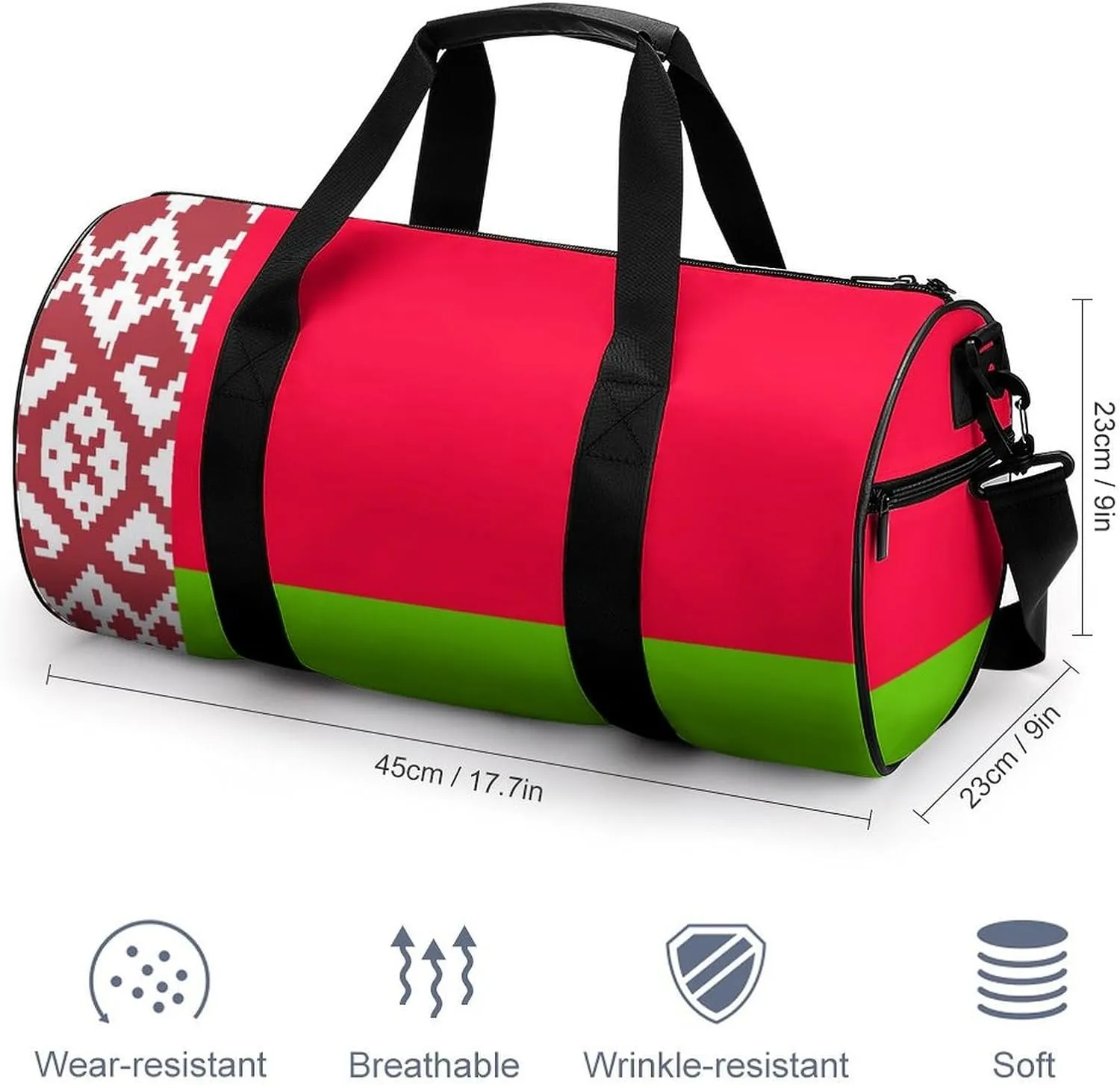 Belarus Flag Waterproof Gym Bag with Dry Wet Separation for Men Women Sports Travel Weekender