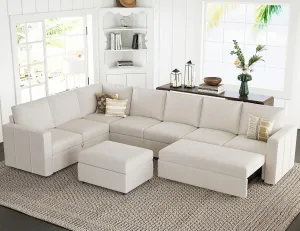 Belffin Modular Sectional Sofa with Sleeper Sofa Couch Pullout Bed, Oversized U Shaped Sleeper Sectional Couch with Reversible Storage Seat for Living Room, Beige