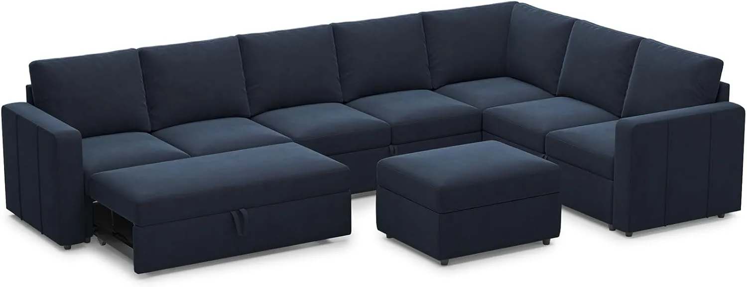 Belffin Modular Sectional Sofa with Sleeper Sofa Couch Pullout Bed, Oversized U Shaped Sleeper Sectional Couch with Reversible Storage Seat for Living Room, Blue