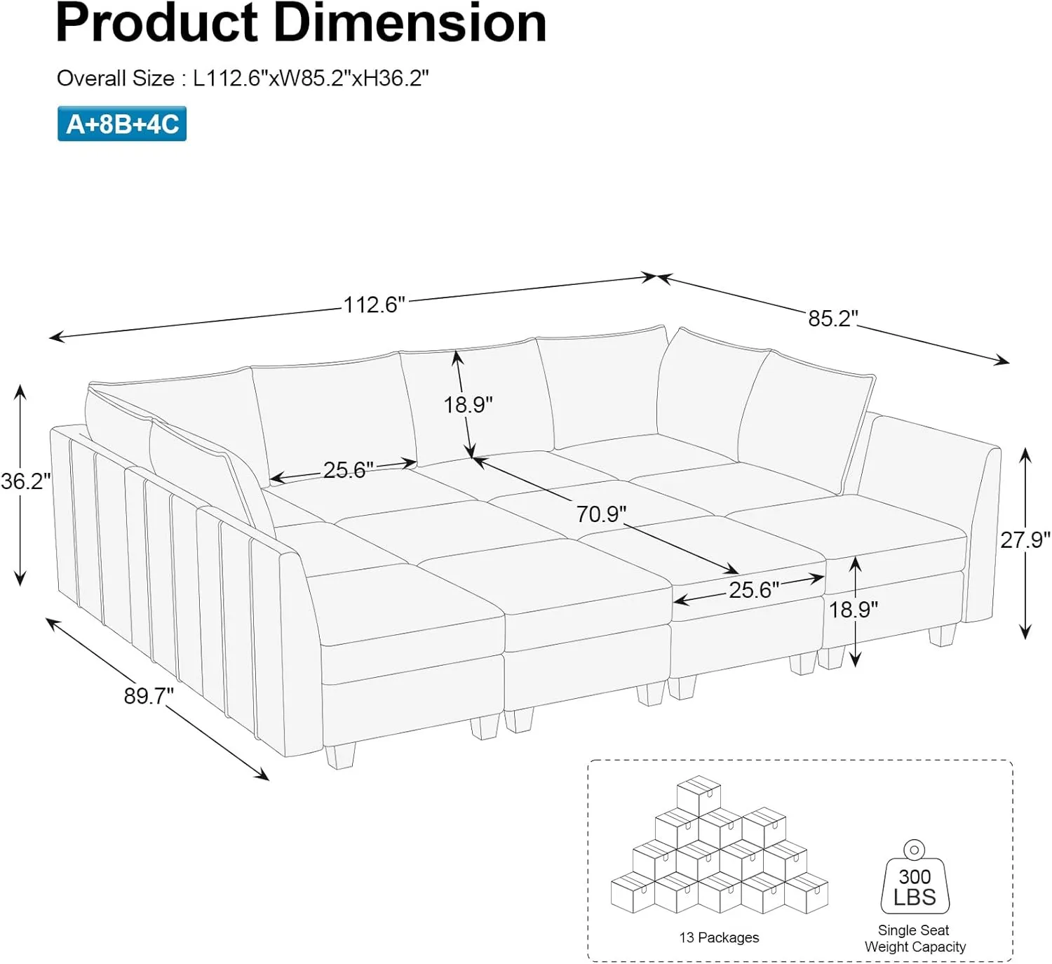 Belffin Oversized Modular Sectional Couch Sleeper Sofa with Storage Velvet Sectional Sofa Bed for Living Room, 12 Seats, Blue