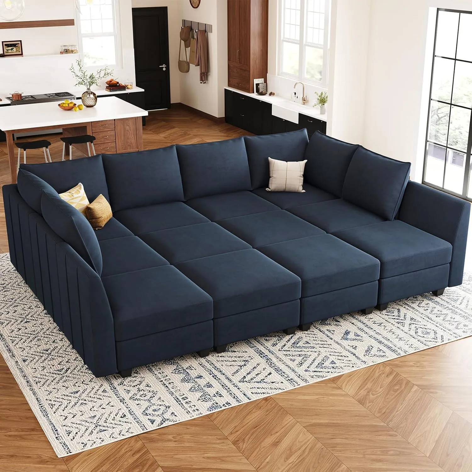 Belffin Oversized Modular Sectional Couch Sleeper Sofa with Storage Velvet Sectional Sofa Bed for Living Room, 12 Seats, Blue