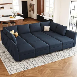 Belffin Oversized Modular Sectional Couch Sleeper Sofa with Storage Velvet Sectional Sofa Bed for Living Room, 12 Seats, Blue
