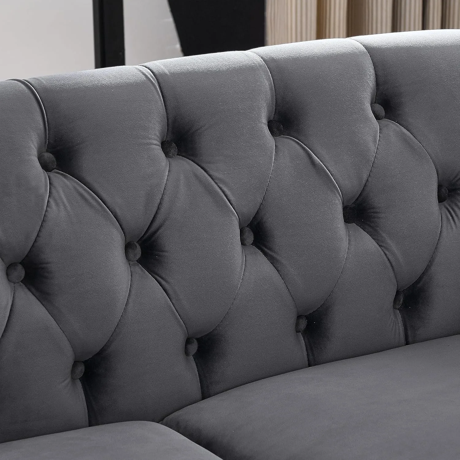 Bellemave 2 Piece Chesterfield Sofa Set for 6, 3 Seater   3 Seater Sofa Set, Velvet Upholstered Tufted Couch Set, 80" Couch and Couch Set with Nailhead & Rolled Arms & Pillows for Living Room (Grey)